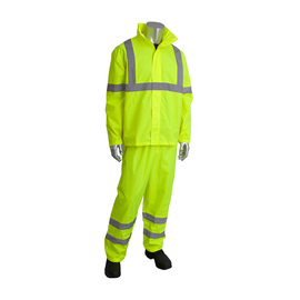 Protective Industrial Products Small/Medium Hi-Viz Yellow Viz™ Polyester Rain Suit