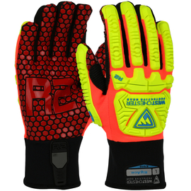 Protective Industrial Products X-Large Black, Hi-Viz Yellow And Red R2™ Evolution Synthetic Leather Full Finger Impact Resistant Gloves With Neoprene Cuff