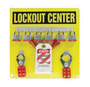 Accuform Signs® Black/Yellow Aluminum Padlock Hanger Board Kit "LOCKOUT CENTER"