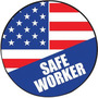 AccuformNMC™ 2 1/4" Blue/Red/White Vinyl Hard Hat/Helmet Decal "SAFE WORKER (With Flag)"