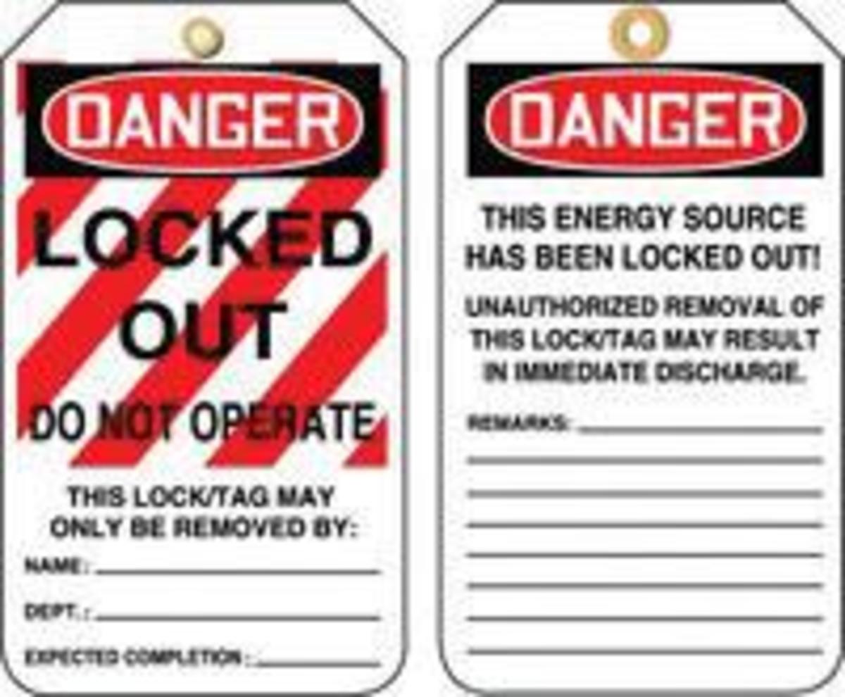 LegendDanger Do Not Operate Equipment Locked-Out Accuform MDT241PTM RP-Plastic Lockout Tag Red/Black on White Pack of 5 5.75 Length x 3.25 Width x 0.015 Thickness 