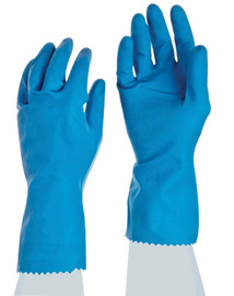 Ansell Size 8 Blue FL100 Cotton Flock Lined 17 mil Latex And Rubber Chemical Resistant Gloves