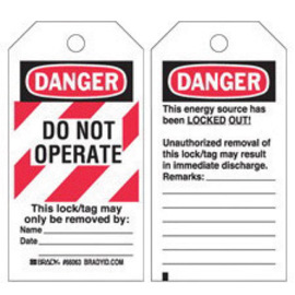 Brady® 5 3/4" X 3" Black/Red/White Heavy-Duty Polyester Tag (25 Per Pack) "DO NOT OPERATE. THIS LOCK/TAG MAY ONLY BE REMOVED BY___NAME_____. DATE_____."