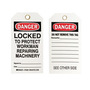 Brady® 5 3/4" X 3" Black/Red/White Rigid Polyester Tag (25 Per Pack) "LOCKED TO PROTECT WORKMAN REPAIRING MACHINERY"
