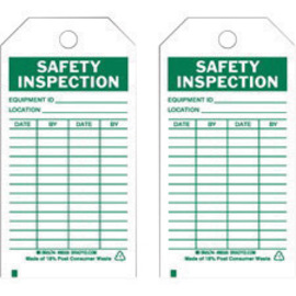Brady® 5 3/4" X 3" Green/White Rigid Polyester Safety Inspection Control Tag (10 Per Pack) "EQUIPMENT ID___LOCATION___DATE___BY___DATE___BY___"