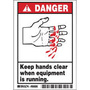 Brady® 5" X 3 1/2" Black/Red/White Permanent Acrylic Polyester Label (5 Per Pack) "Keep hands clear when equipment is running."