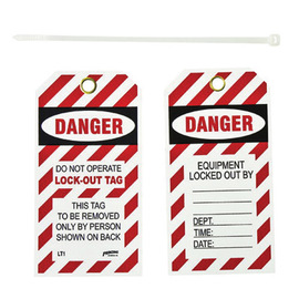 Brady® 3 3/5" X 0.95" X 8 2/5" Black/Red/White Prinzing® Rigid Polyester Tag (10 Per Pack) "DO NOT OPERATE LOCK-OUT TAG THIS TAG TO BE REMOVED ONLY BY PERSON SHOWN ON BACK"