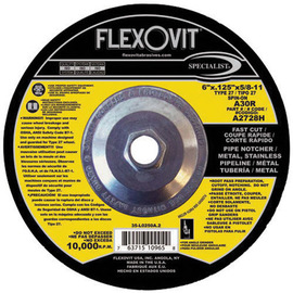 Flexovit® 4 1/2" X 1/8" X 5/8" - 11 SPECIALIST® PIPELINE 30 Grit Aluminum Oxide Grain Reinforced Type 27 Spin-On Depressed Center Cut Off Wheel