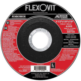 Flexovit® 7" X 1/8" X 7/8" HIGH PERFORMANCE™ 30 Grit Aluminum Oxide Grain Reinforced Type 27 Depressed Center Cut Off Wheel
