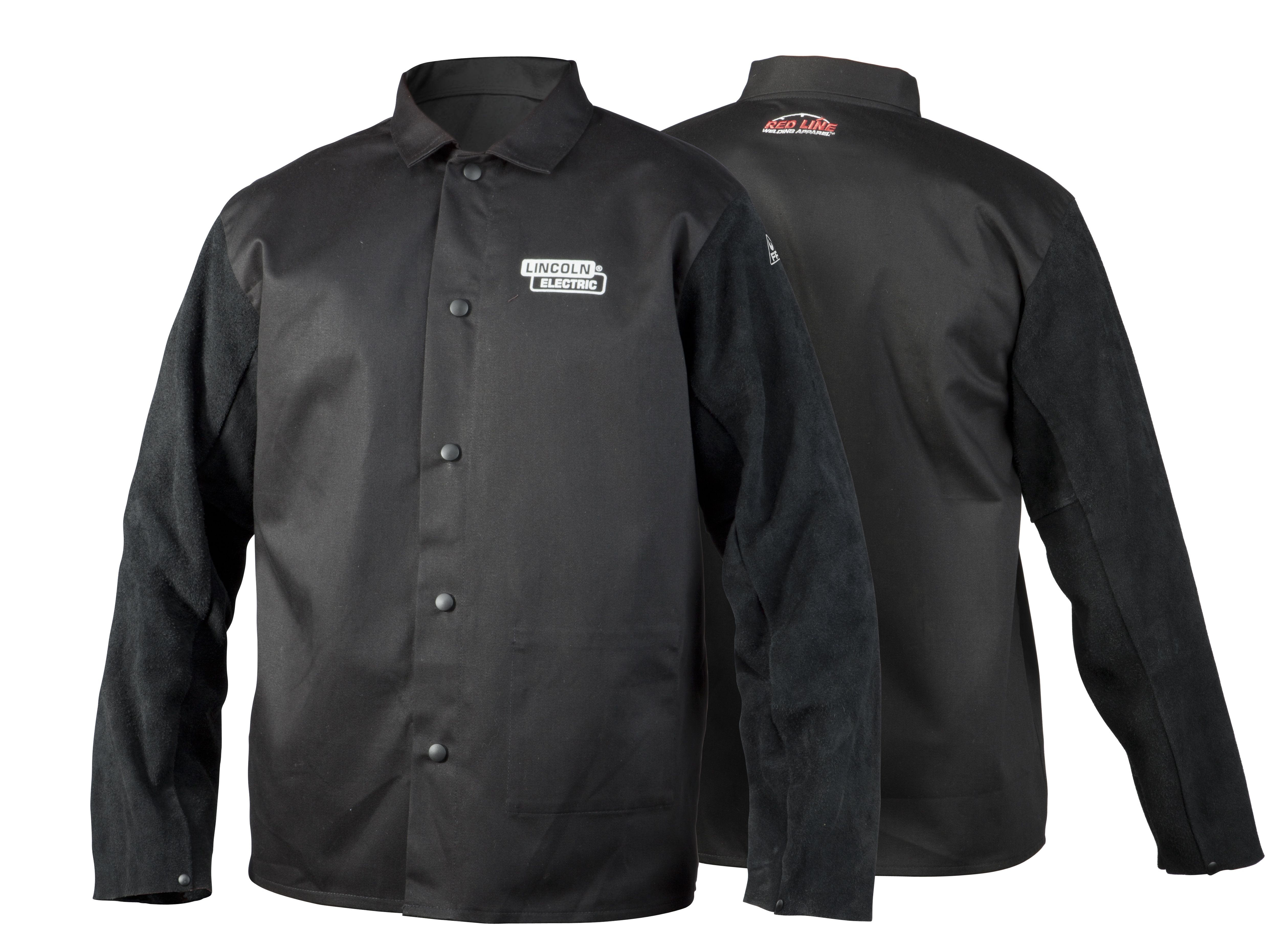 Lincoln Electric Black Leather Sleeved Welding Jacket Flame Retardant