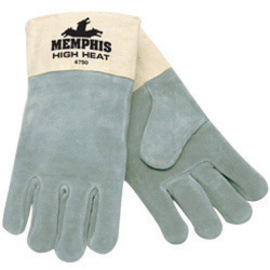 MCR Safety X-Large Gray Heavy Weight Leather Heat Resistant Gloves With 3 1/2" Duck Cuff, Wool Lining And Wing Thumb
