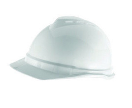 MSA White V-Gard® Polyethylene Cap Style Hard Hat With Ratchet/6 Point Ratchet Suspension