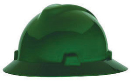 MSA Green V-Gard® Polyethylene Full Brim Hard Hat With Pinlock/4 Point Pinlock Suspension
