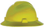 MSA Yellow V-Gard® Polyethylene Full Brim Hard Hat With Ratchet/4 Point Ratchet Suspension