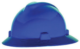 MSA Blue V-Gard® Polyethylene Full Brim Hard Hat With Ratchet/4 Point Ratchet Suspension