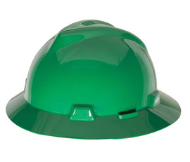 MSA Green V-Gard® Polyethylene Full Brim Hard Hat With 4 Point Ratchet/Ratchet Suspension
