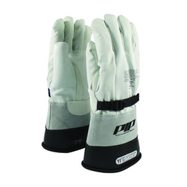 PIP® Size 10 Natural  Top Grain Goatskin Class 1 - 4 High Voltage Electrical Protector Linesmen Gloves With Gauntlet Cuff