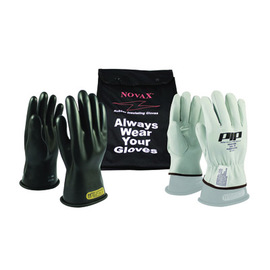PIP® Size 8 Black NOVAX Natural Rubber Class 0 Low Voltage Electrical Insulating Linesmen Gloves Kit With Straight Cuff