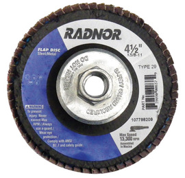 RADNOR™ 4 1/2" X 5/8" - 11" 80 Grit Type 29 Flap Disc