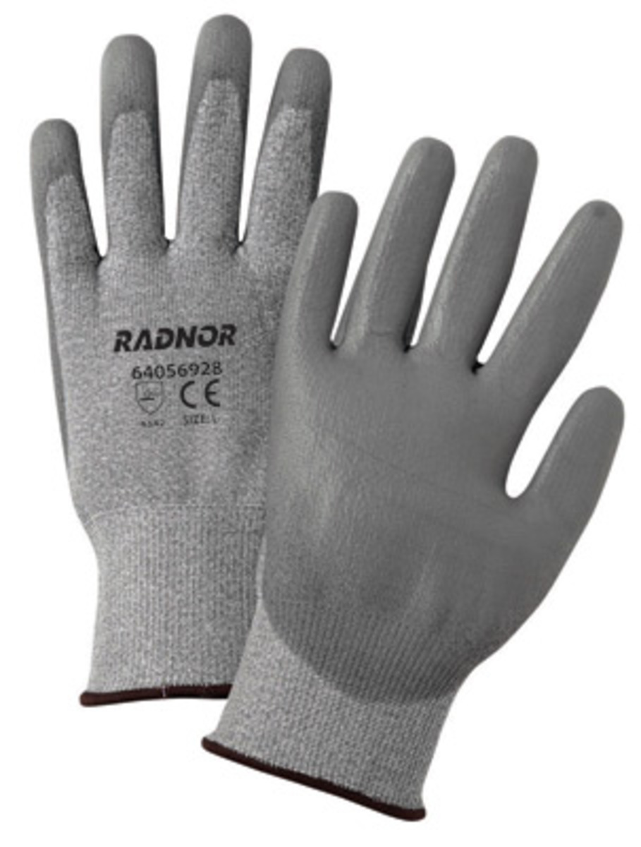 Radnor 64056929 X-Large Gray 13 Gauge High Denisity Polyurethane Cut Resistant Gloves with Seamless Knit Wrist, Polyurethane Palm Coating and HPPE
