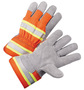 RADNOR™ X-Large Hi-Vis Orange Shoulder Split Leather Palm Gloves With Polyester Back And Safety Cuff