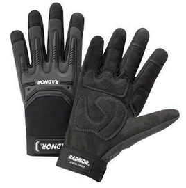 RADNOR™ X-Large Black And Gray Leather And Spandex® Full Finger Mechanics Gloves With Hook And Loop Cuff