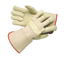 RADNOR™ Large Natural Premium Leather Palm Gloves With Canvas Back And Gauntlet Cuff