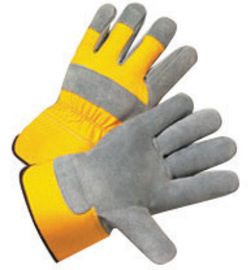 RADNOR™ Large Yellow Shoulder Split Leather Palm Gloves With Canvas Back And Safety Cuff