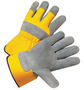 RADNOR™ Small Yellow Premium Split Leather Palm Gloves With Canvas Back And Safety Cuff