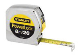 Stanley® PowerLock® 1" X 26' Yellow And Silver Tape Measure With Corrosion-Resistant End Hook