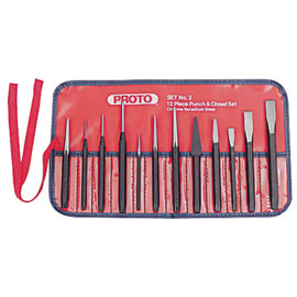 Stanley® Proto® 12 Piece Punch And Chisel Set (Includes Center Punch, (3) Tip Drive Pin Punch, (3) Tip Starting Punch, Cape Chisel, Diamond Point Chisel, (3) Cold Chisel, Pouch And 12 Pocket Vinyl Tool Kit)