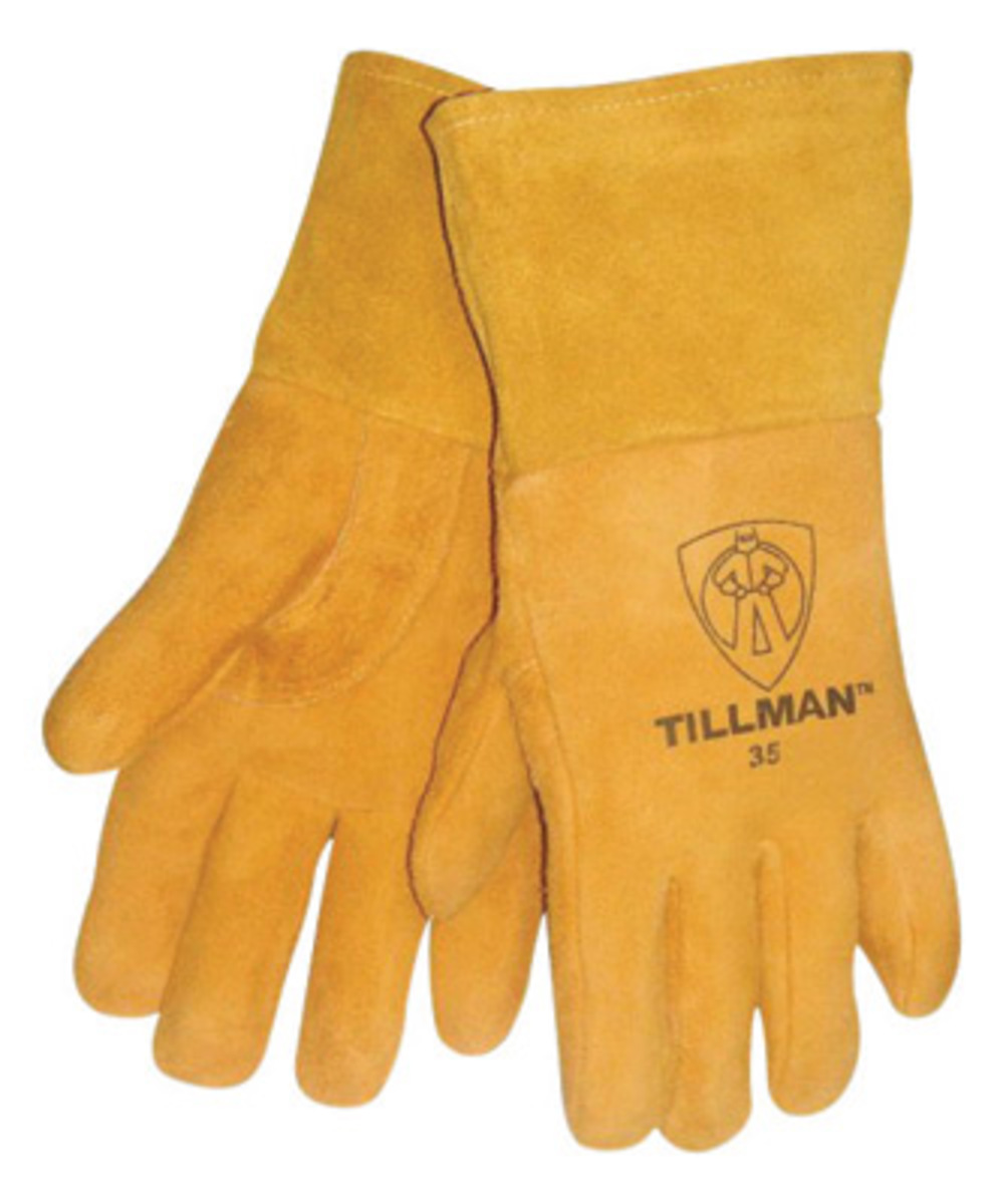 John Tillman and Co 650M 14 Top Grain Cowhide Cotton/Foam Lined Welders Gloves with Reinforced Straight Thumb Stiff Cowhide Cuff Medium Gray