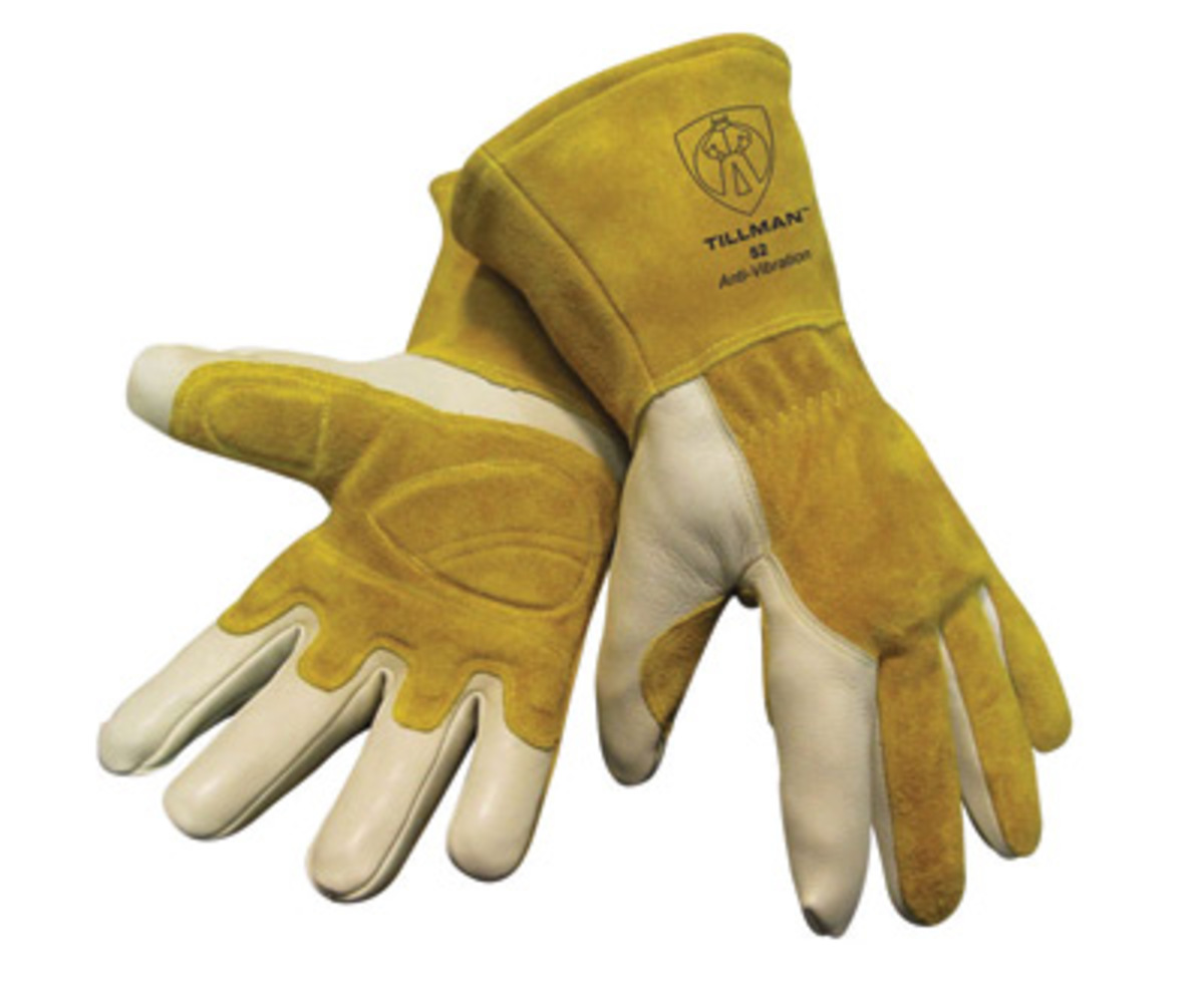 Carded Tillman X-Large 14 Pearl Top Grain Side Split Cowhide Fleece Lined Premium Grade MIG Welders Gloves With Gauntlet Cuff Seamless Index Finger And Elastic Back 