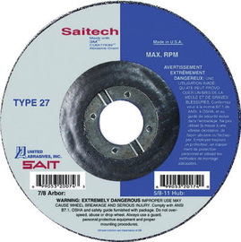 United Abrasives/SAIT 5" X 1/4" X 7/8" Saitech Attacker™ Ceramic Aluminum Oxide Type 27 Grinding Wheel