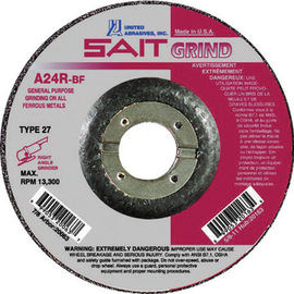 United Abrasives/SAIT 4 1/2" X 1/4" X 7/8"  24 Grit Aluminum Oxide Type 27 Grinding Wheel
