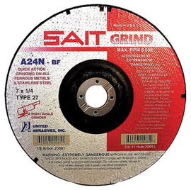 United Abrasives/SAIT 6" X 1/4" X 7/8"  24 Grit Aluminum Oxide Type 27 Grinding Wheel