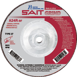 United Abrasives/SAIT 4 1/2" X 1/4" X 5/8" - 11"  24 Grit Aluminum Oxide Type 27 Grinding Wheel