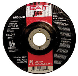 United Abrasives/SAIT 5" X .045" X 7/8"  60 Grit Aluminum Oxide Type 27 Cut Off Wheel