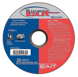 United Abrasives/SAIT 4 1/2" X .045" X 7/8" Ultimate Cut™ Proprietary Blend Type 1 Cut Off Wheel