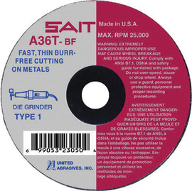United Abrasives/SAIT 3" X 1/16" X 1/4"  36 Grit Aluminum Oxide Type 1 Cut Off Wheel
