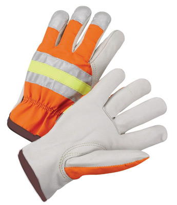 RADNOR™ Large Beige And Hi-Vis Orange Cowhide and Polyester Unlined Drivers Gloves