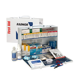 RADNOR™ White Metal Portable Or Wall Mounted 75 - 100 Person 2 Shelf First Aid Cabinet With Medicinals