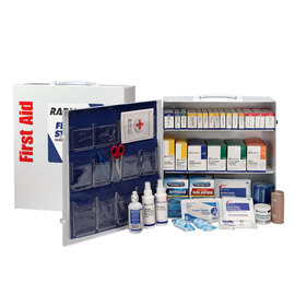 RADNOR™ White Metal Portable Or Wall Mounted 100 - 150 Person 3 Shelf First Aid Cabinet With Medicinals