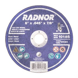 RADNOR™ 6" Dia X .045" Thickness X 7/8" Arbor Ceramic Alumina Type 01 Right Angle Cut Off Wheel