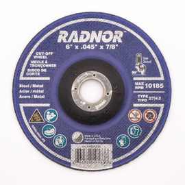 RADNOR™ 6" Dia X .045" Thickness X 7/8" Arbor Ceramic Alumina Type 27 Right Angle Cut Off Wheel