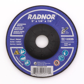 RADNOR™ 5" Dia X 1/4" Thickness X 7/8" Arbor Ceramic Alumina Type 27 Depressed Center Grinding Wheel