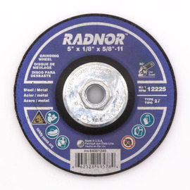 RADNOR™ 5" Dia X 1/8" Thickness X 5/8 - 11" Arbor Ceramic Alumina Type 27 Depressed Center Grinding And Cut Off Wheel