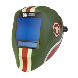 ArcOne® Vision® Green/Red/White Welding Helmet Variable Shades 7, 5 - 14 Auto Darkening Lens, Xtreme® Digital And Tank Graphics