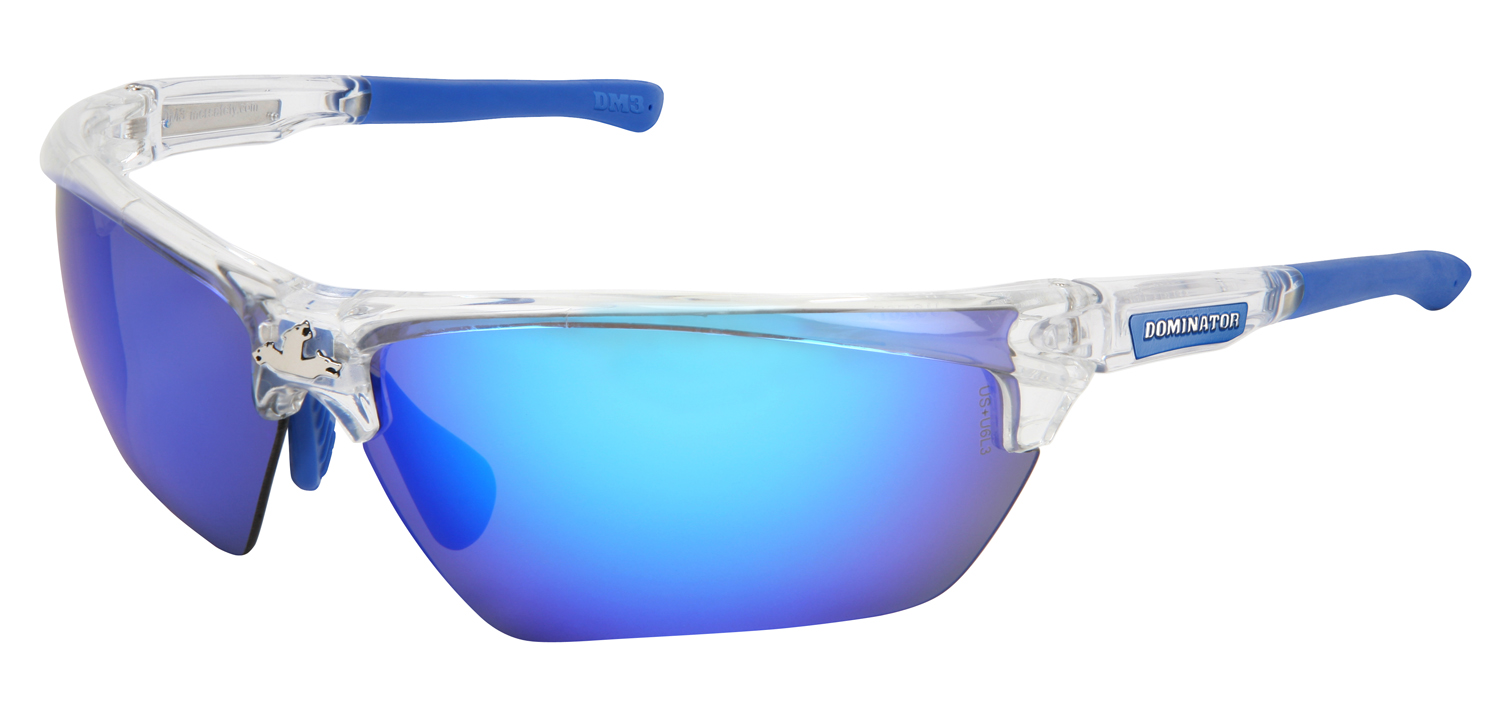 MCR Safety DM1328B Dominator DM3 Safety Glasses - Blue/Clear Frame - Blue Mirror Lens